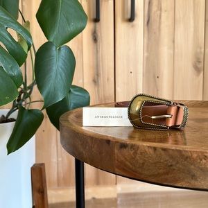 NWT Anthropologie Western Leather Belt with Brass Details